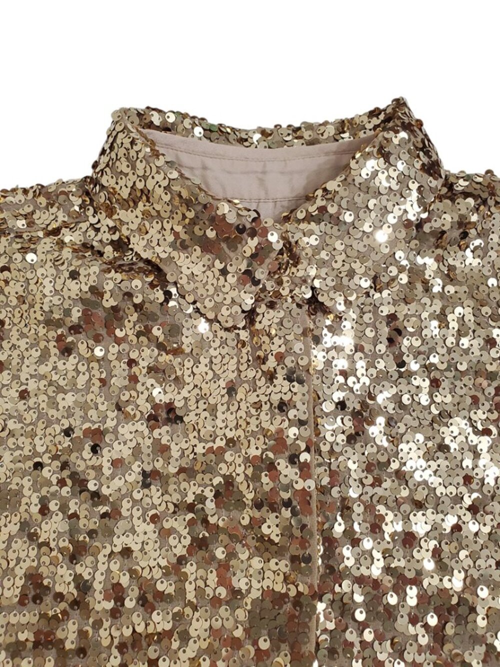 J. Crew Collection Classic Fit Sequin Shirt Size 0 Long Sleeve BV869 Gold Sparkl - Picture 4 of 12